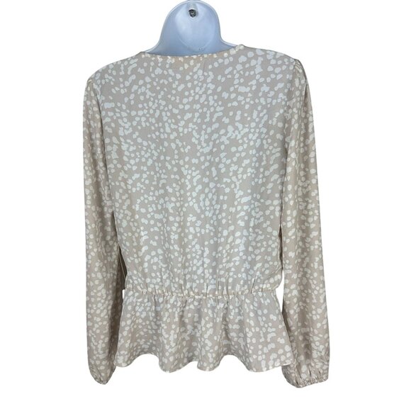 Nine Britton Womens Beige & White Polka Dot Wrap Top Tie Waist Size Small - Picture 2 of 5